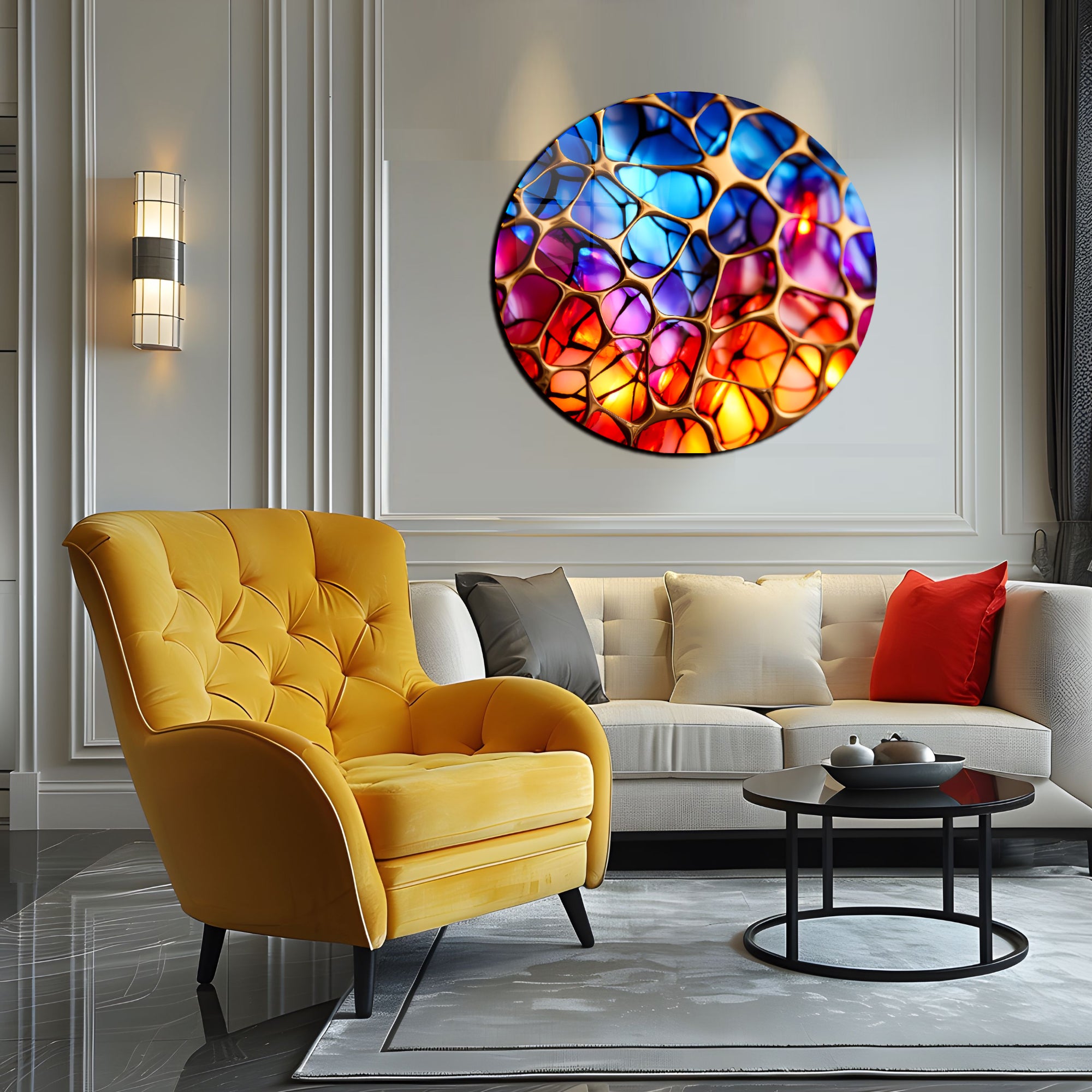 Temperli Cam Duvar Tablo Soyut  70x70 cm Vitay Desen