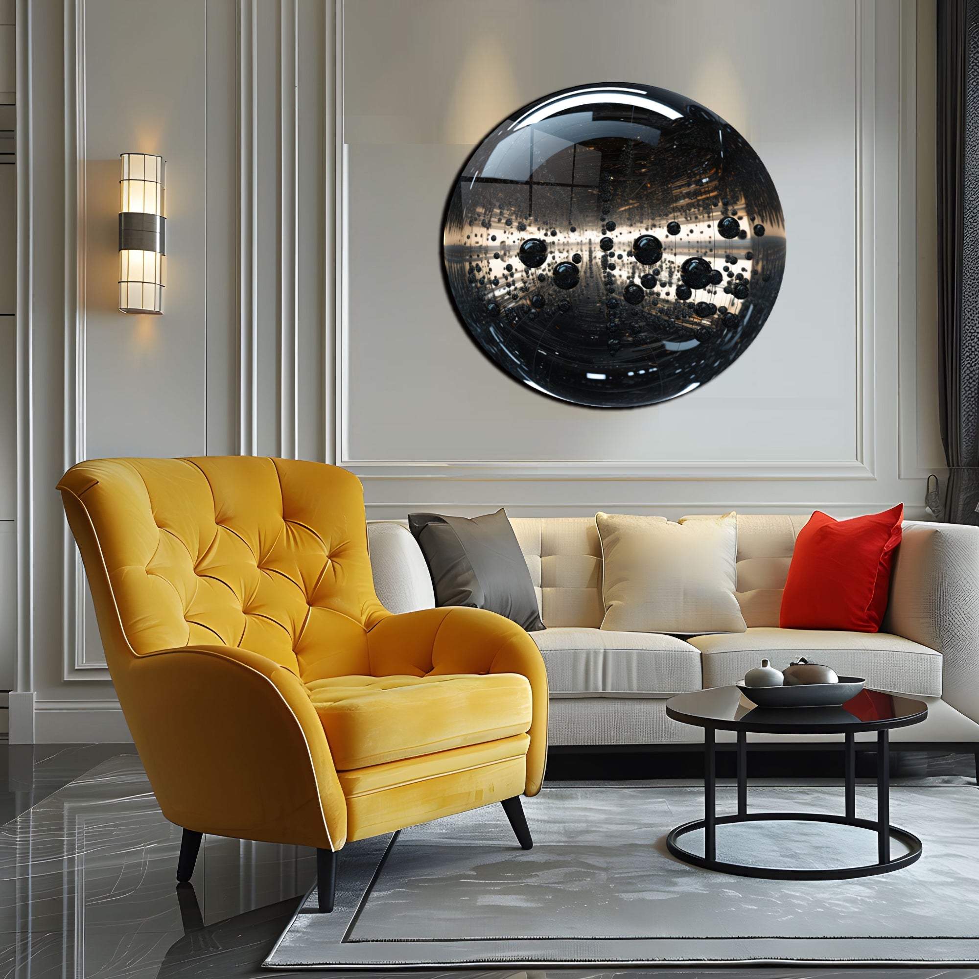 Temperli Cam Duvar Tablo Soyut  70x70 cm  Cam Küre