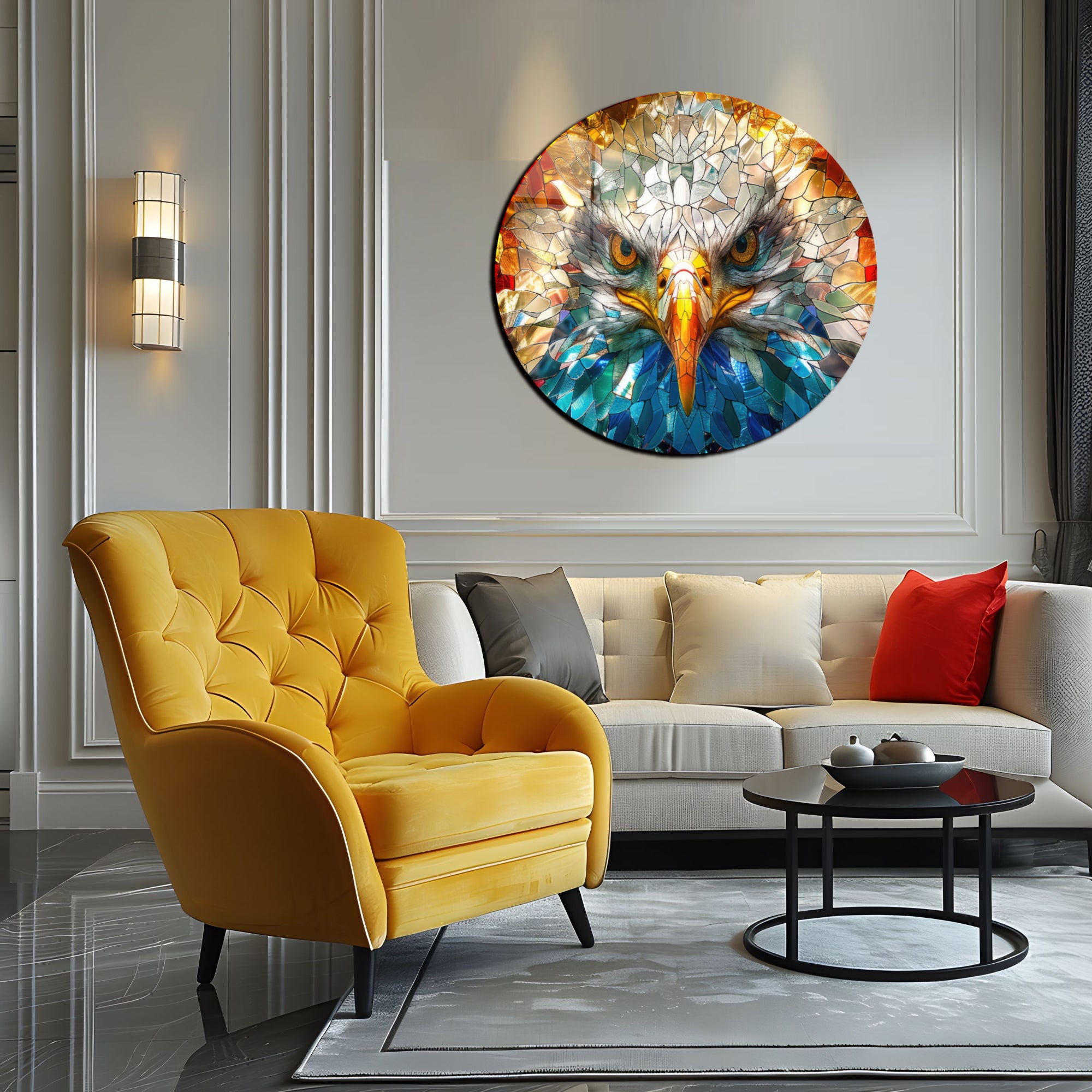 Temperli Cam Duvar Tablo Kartal  70x70 cm Vitray Desen