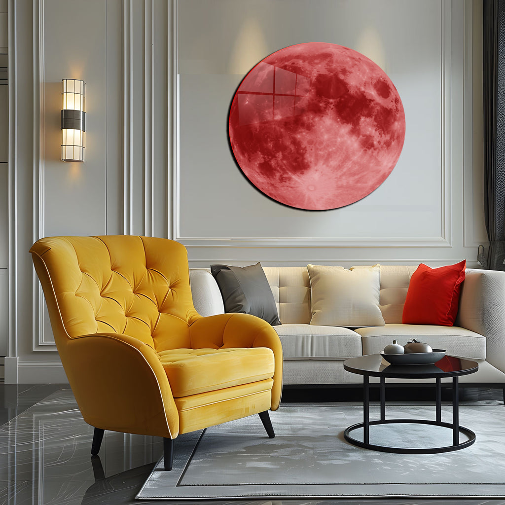 Temperli Cam Duvar Tablo Kanlı Ay 70x70 cm