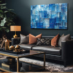 Kare Mavi Camlar Temalı Vitray Görünümlü Temperli Cam Tablo – Renkli Doğa Duvar Dekoru