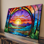 Günbatı Temalı Vitray Görünümlü Temperli Cam Tablo – Renkli Doğa Duvar Dekoru