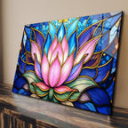 Nilüfer Çiçeği  Temalı Vitray Görünümlü Temperli Cam Tablo – Renkli Doğa Duvar Dekoru