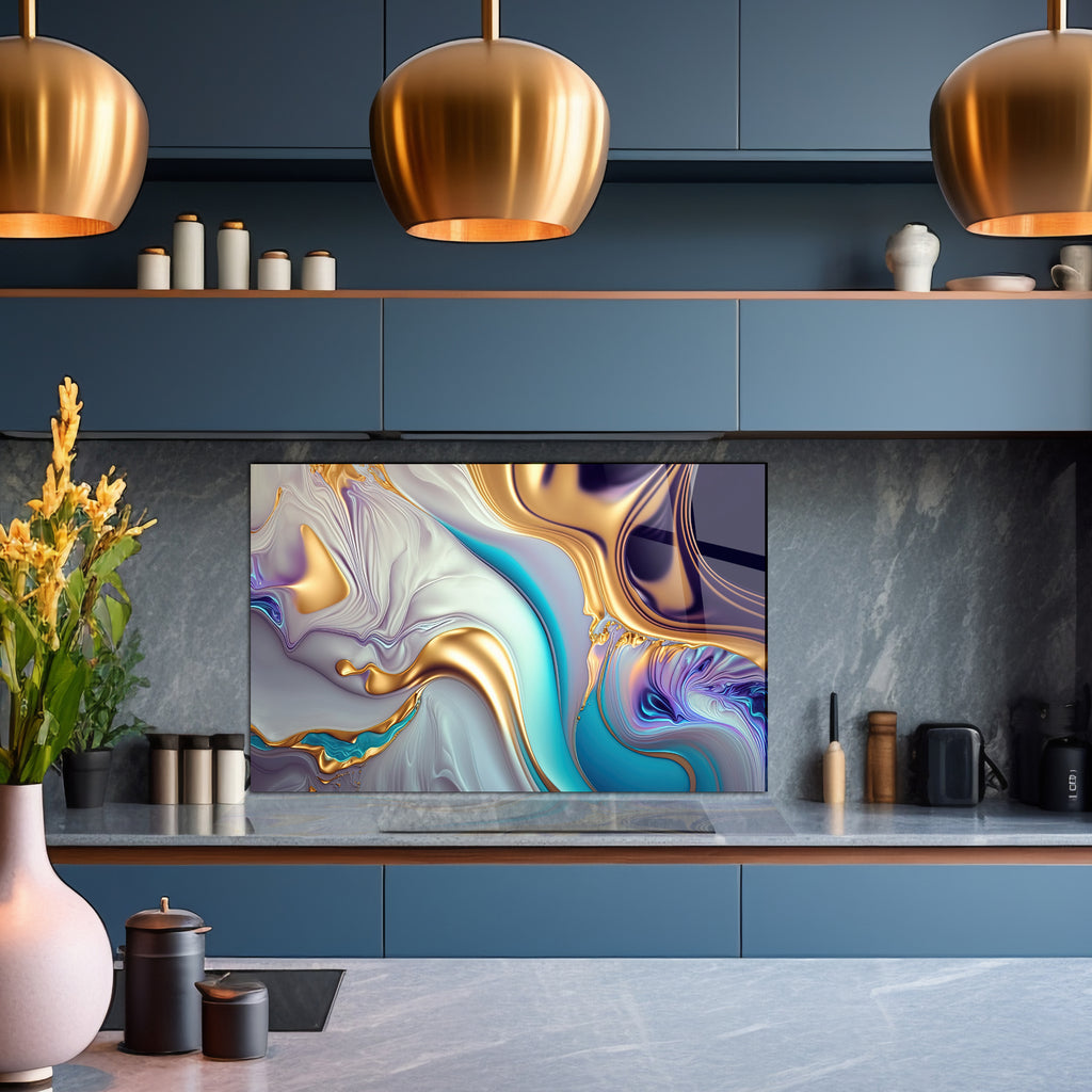 Renkli Ocak Arkası Temperli Cam Panel – Modern Mutfak Backsplash Dekoru