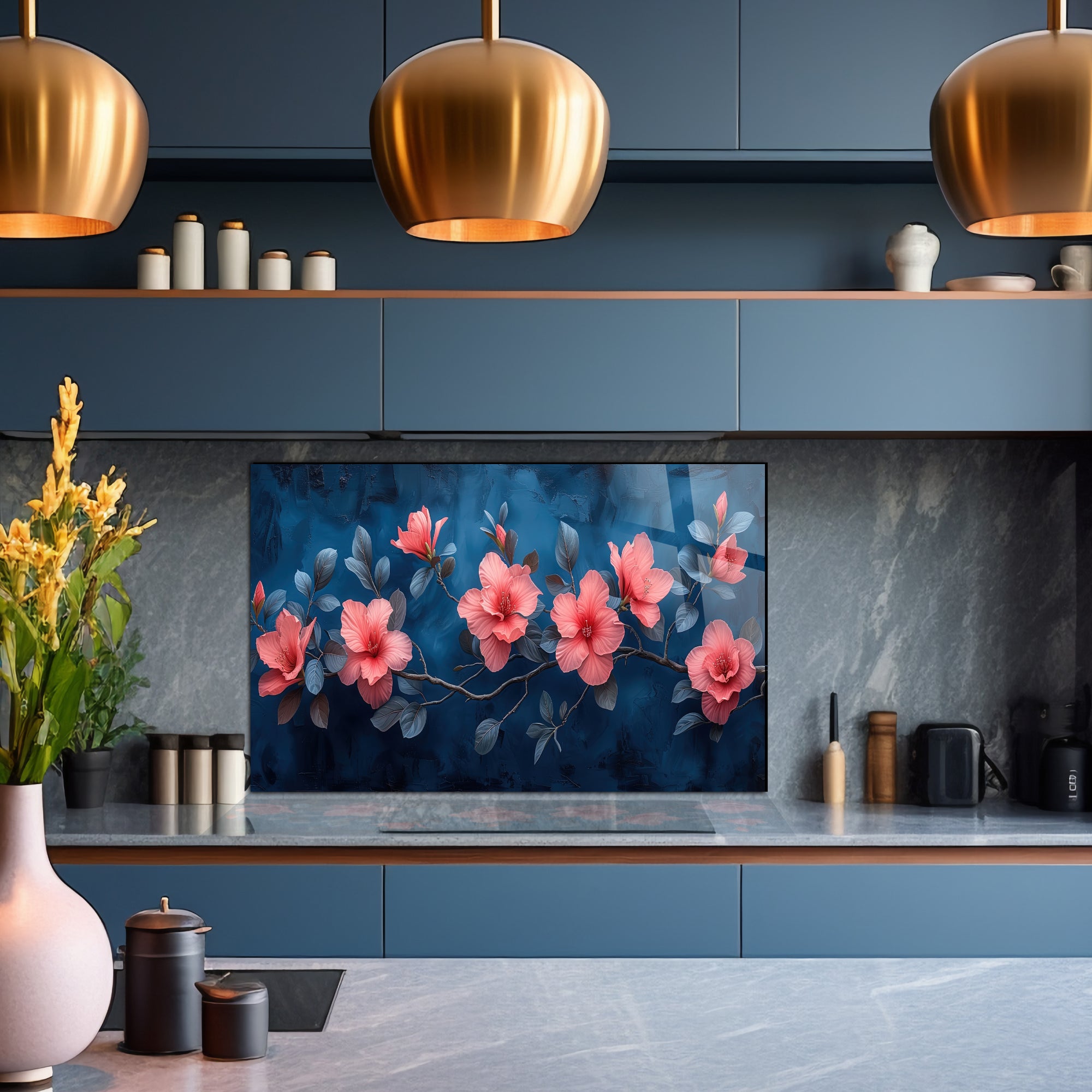 Renkli Ocak Arkası Temperli Cam Panel – Modern Mutfak Backsplash Dekoru