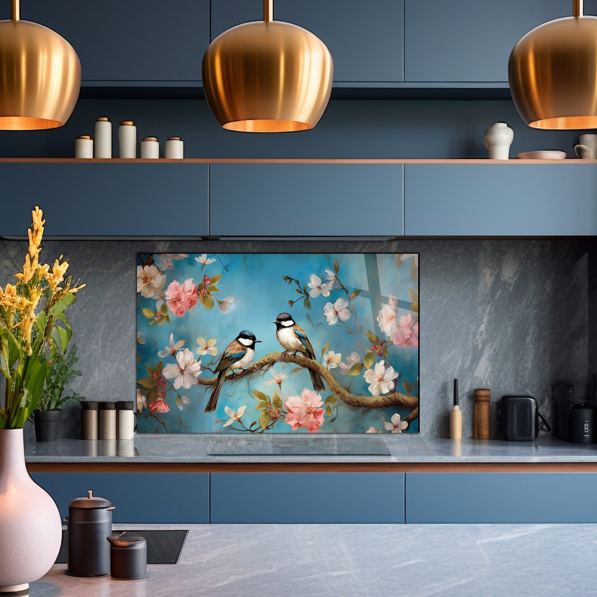 Renkli Ocak Arkası Temperli Cam Panel – Modern Mutfak Backsplash Dekoru