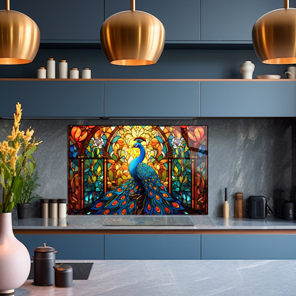 Renkli Ocak Arkası Temperli Cam Panel – Modern Mutfak Backsplash Dekoru