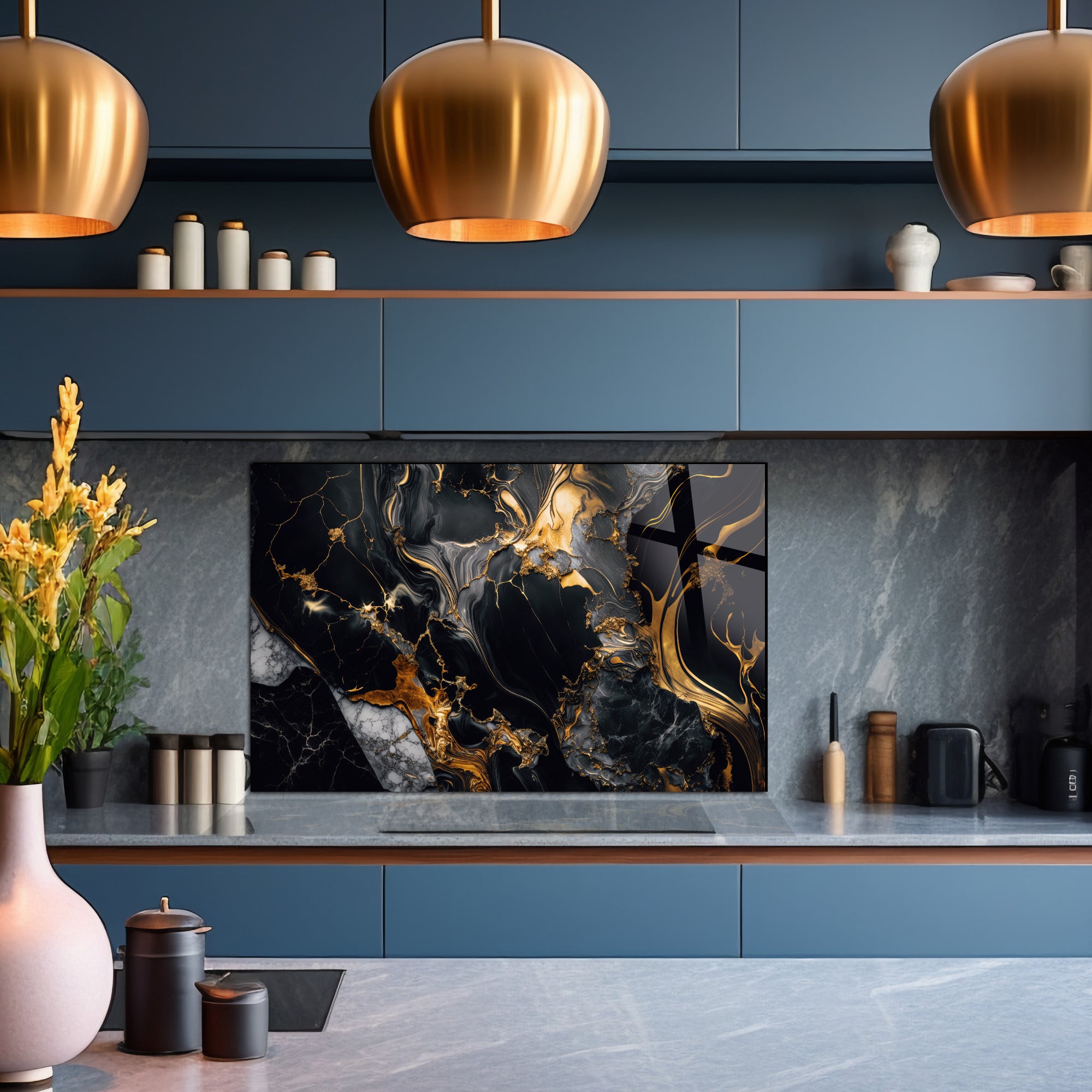 Renkli Ocak Arkası Temperli Cam Panel – Modern Mutfak Backsplash Dekoru