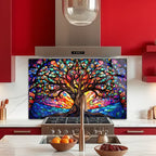 Renkli Ocak Arkası Temperli Cam Panel – Modern Mutfak Backsplash Dekoru