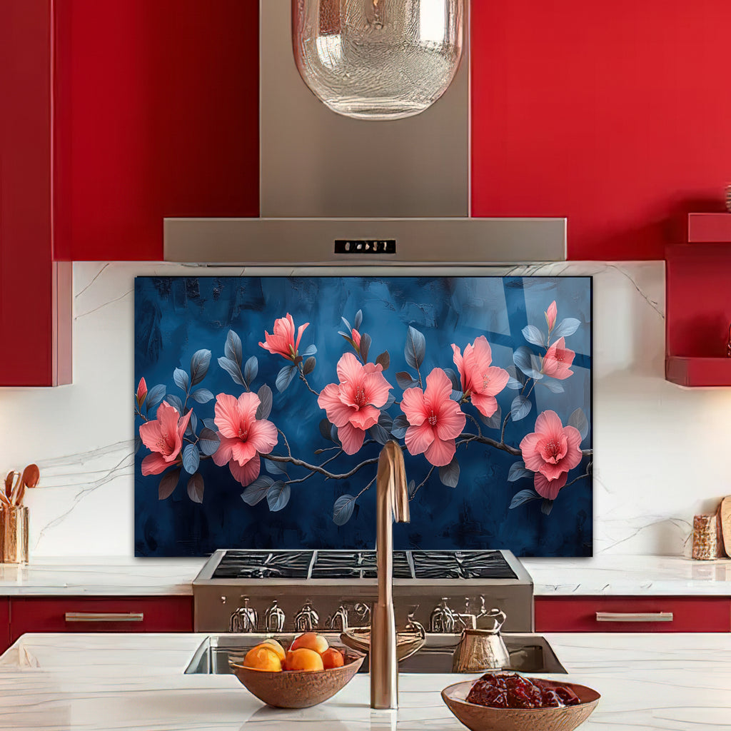 Renkli Ocak Arkası Temperli Cam Panel – Modern Mutfak Backsplash Dekoru