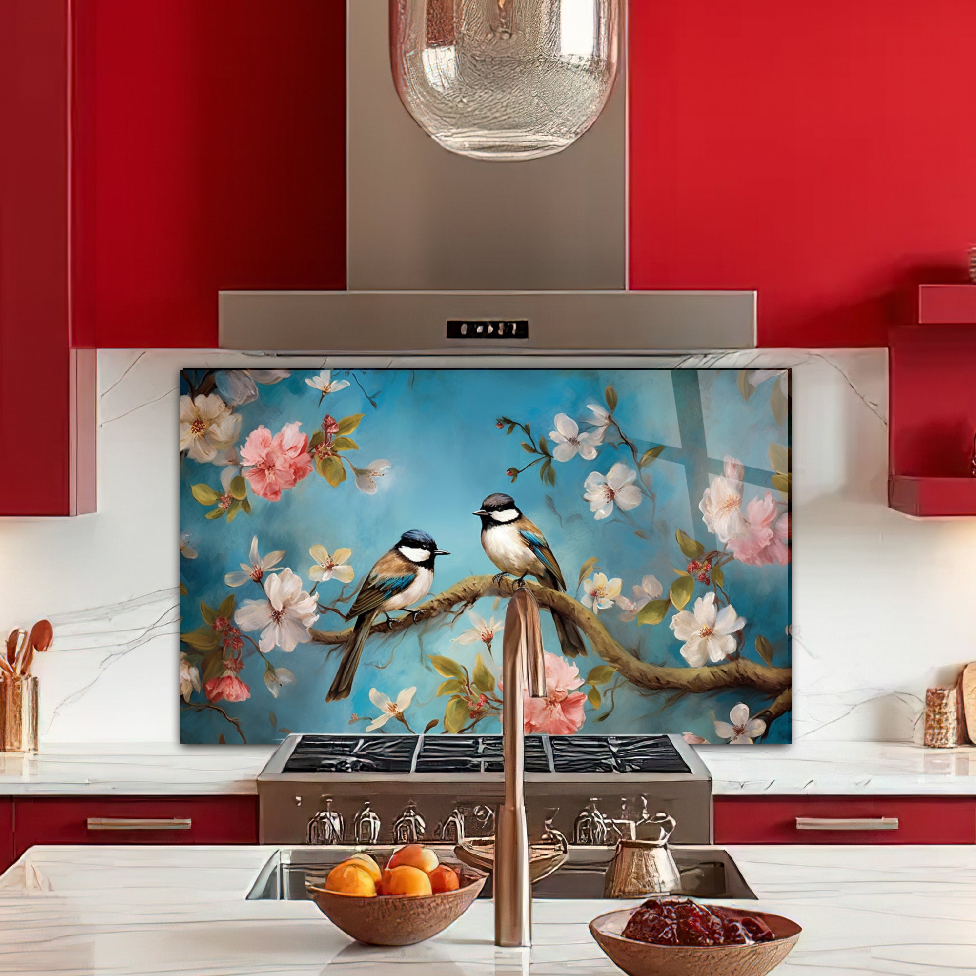 Renkli Ocak Arkası Temperli Cam Panel – Modern Mutfak Backsplash Dekoru