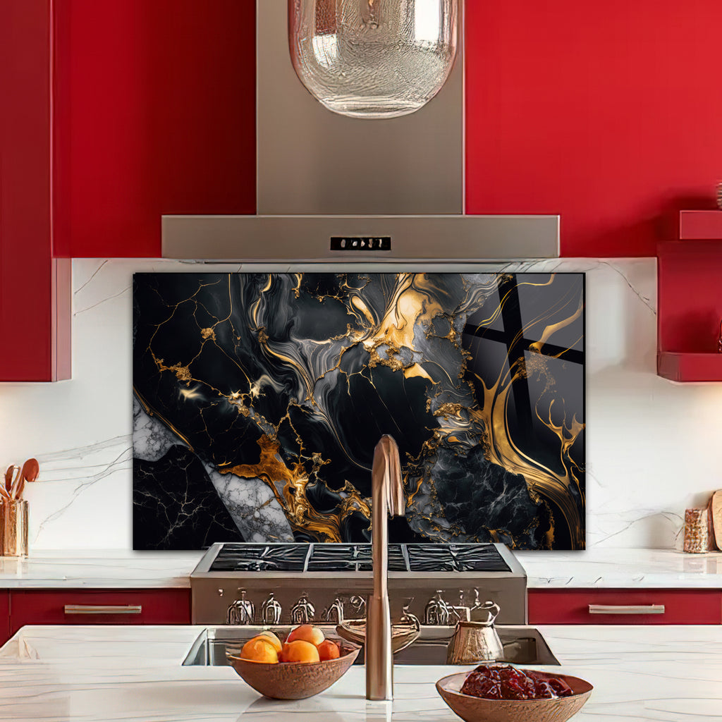 Renkli Ocak Arkası Temperli Cam Panel – Modern Mutfak Backsplash Dekoru