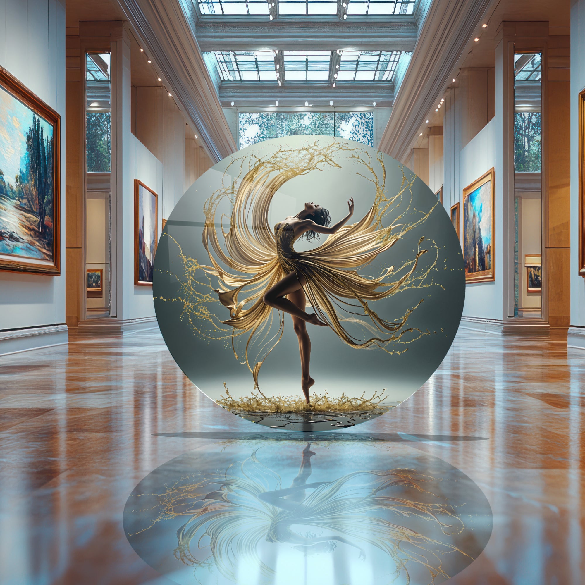 Temperli Cam Duvar Tablo Altın Balerin 70x70 cm