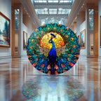 Temperli Cam Duvar Tablo Tavuz Kuşu 70x70 cm Vitray Desen