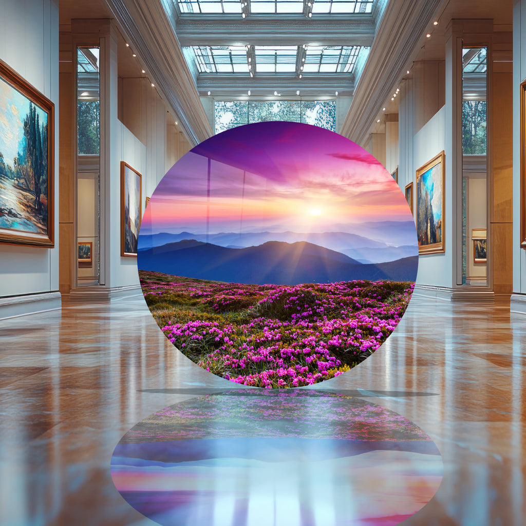 Temperli Cam Duvar Tablo Renkli Dağlar 70x70 cm Manzara