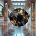 Temperli Cam Duvar Tablo Siyah Altın Mermer  70x70 cm