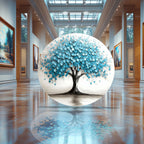 Temperli Cam Duvar Tablo Hayat Ağacı  70x70 cm (Mavi Yapraklı)