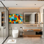 Renkli Vitray Desenli Ocak Arkası Temperli Cam Panel – Modern Mutfak Backsplash Dekoru