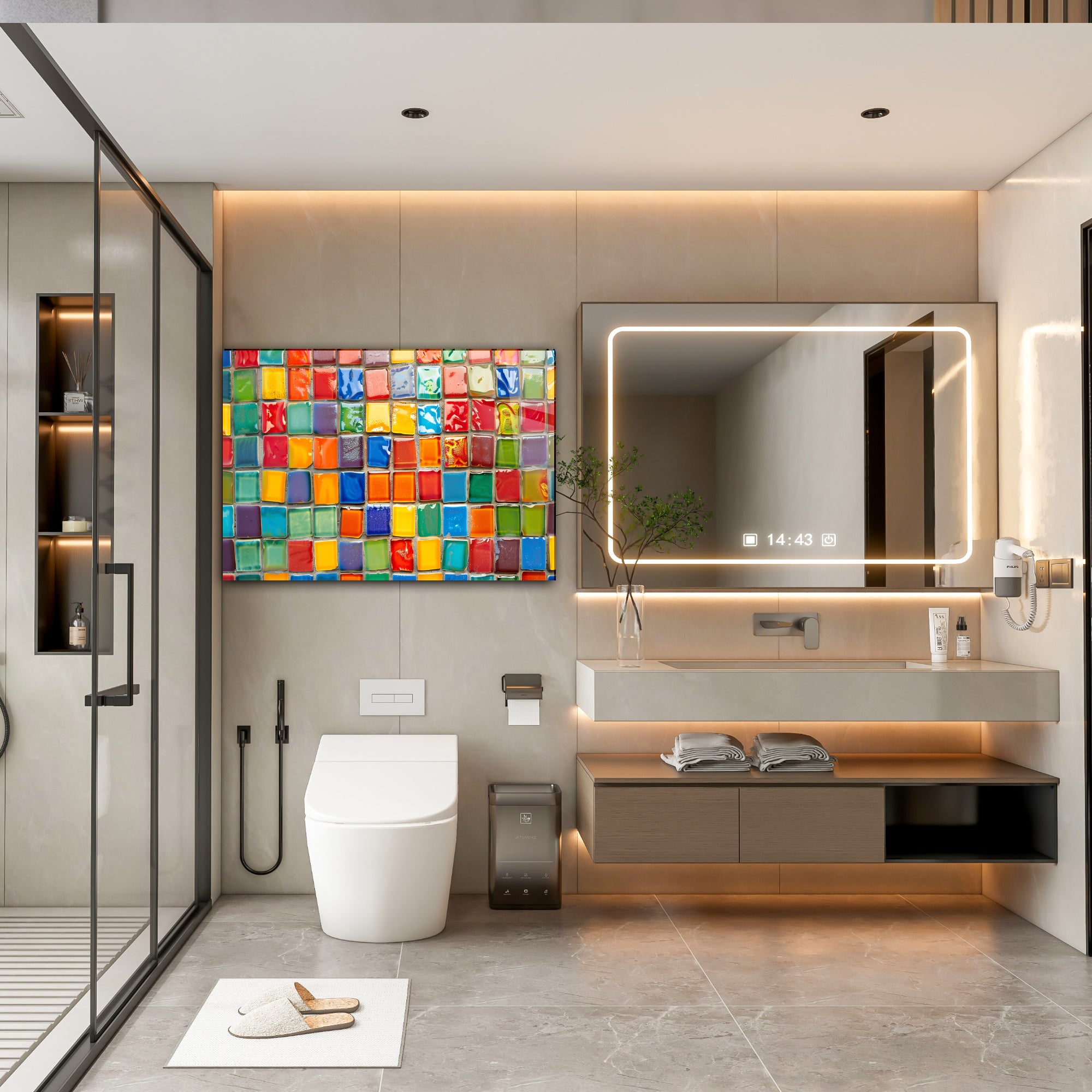 Renkli Ocak Arkası Temperli Cam Panel – Modern Mutfak Backsplash Dekoru