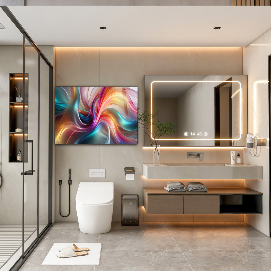 Renkli Ocak Arkası Temperli Cam Panel – Modern Mutfak Backsplash Dekoru