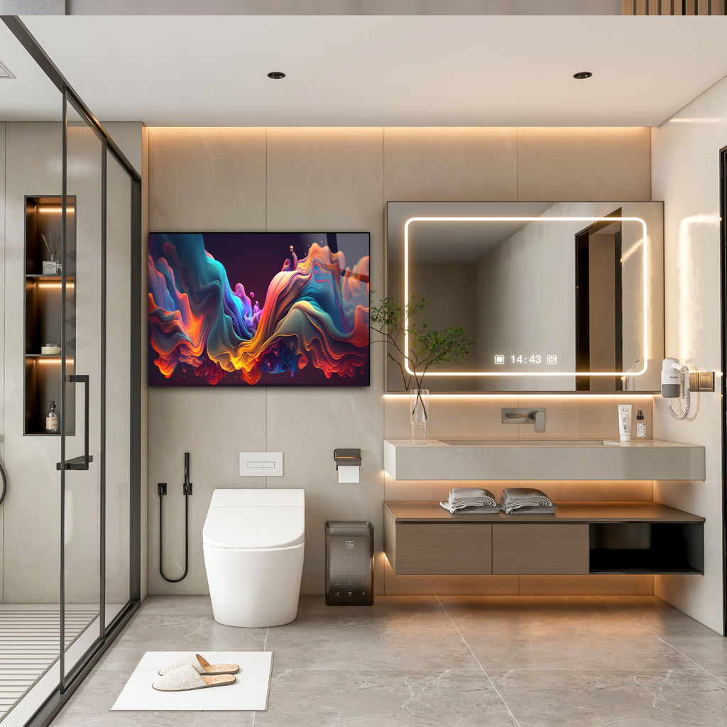 Renkli Ocak Arkası Temperli Cam Panel – Modern Mutfak Backsplash Dekoru