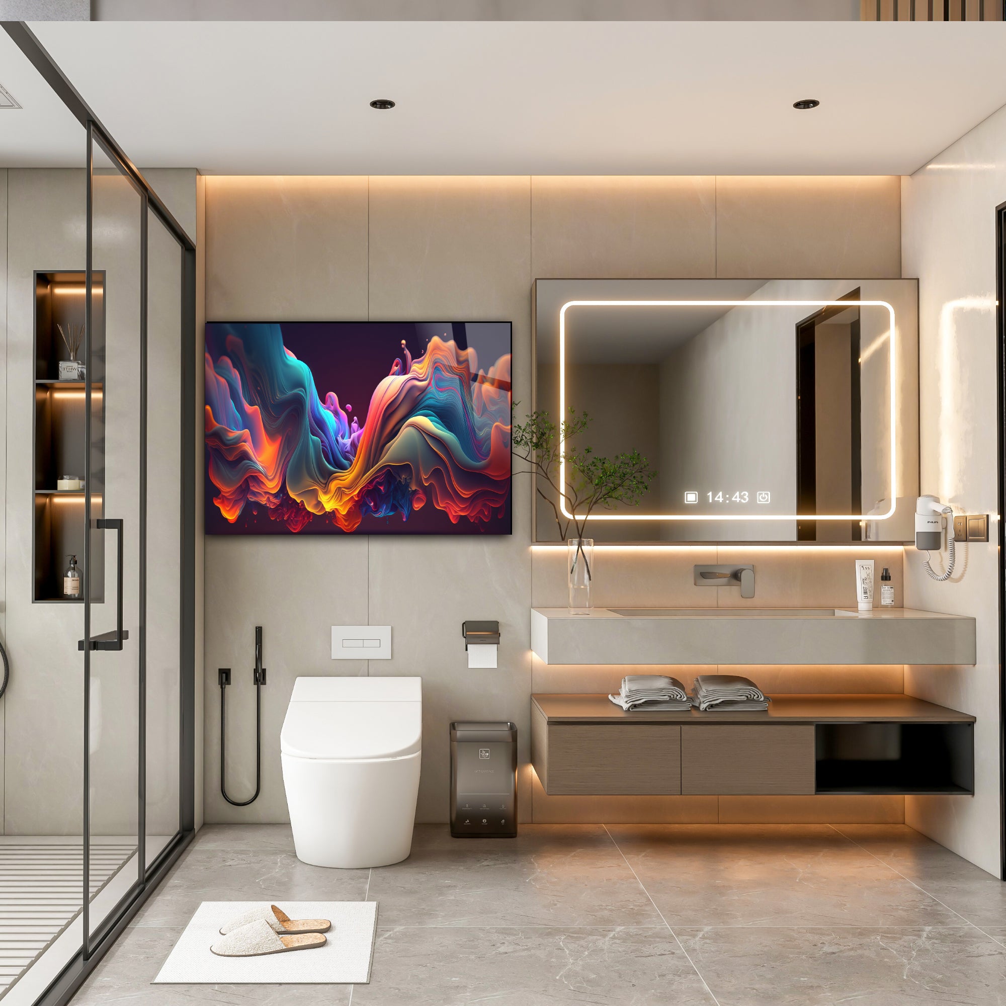 Renkli Ocak Arkası Temperli Cam Panel – Modern Mutfak Backsplash Dekoru