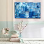 Kare Mavi Camlar Temalı Vitray Görünümlü Temperli Cam Tablo – Renkli Doğa Duvar Dekoru