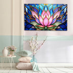 Nilüfer Çiçeği  Temalı Vitray Görünümlü Temperli Cam Tablo – Renkli Doğa Duvar Dekoru