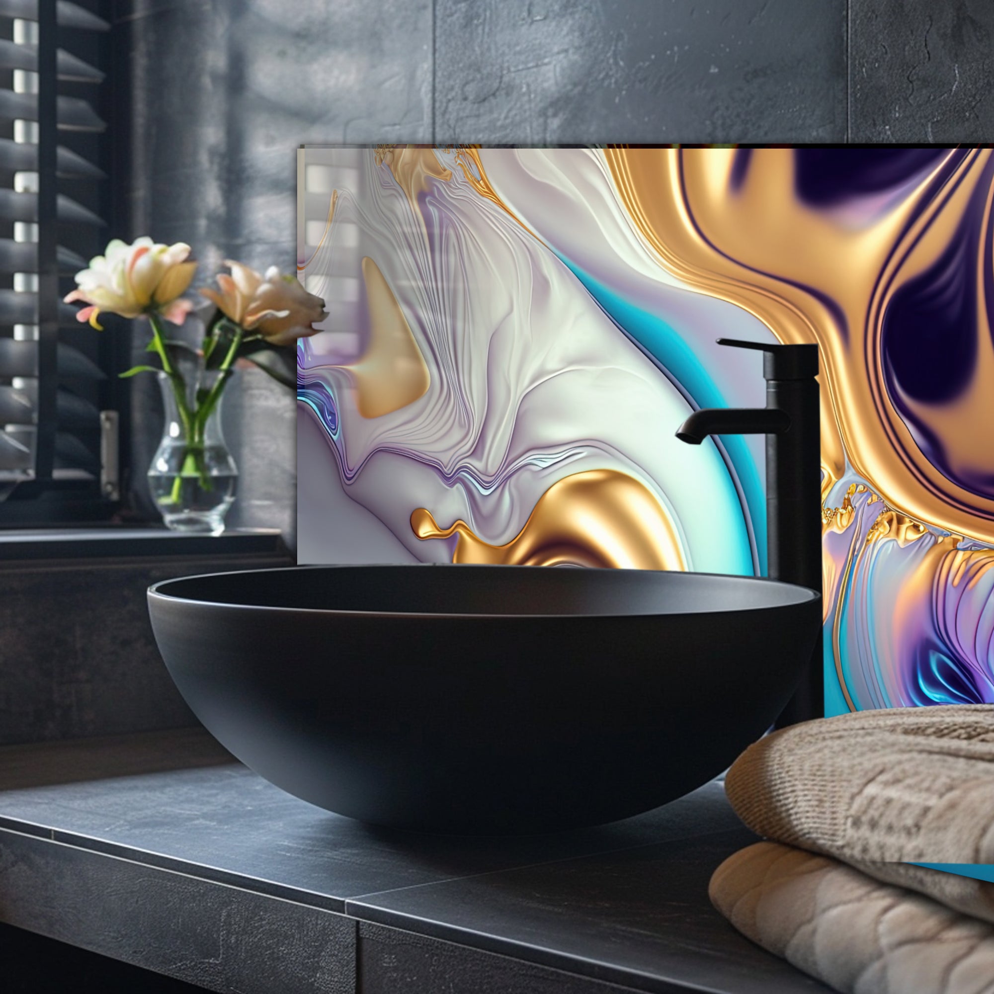 Renkli Ocak Arkası Temperli Cam Panel – Modern Mutfak Backsplash Dekoru