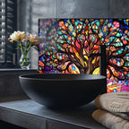 Renkli Ocak Arkası Temperli Cam Panel – Modern Mutfak Backsplash Dekoru