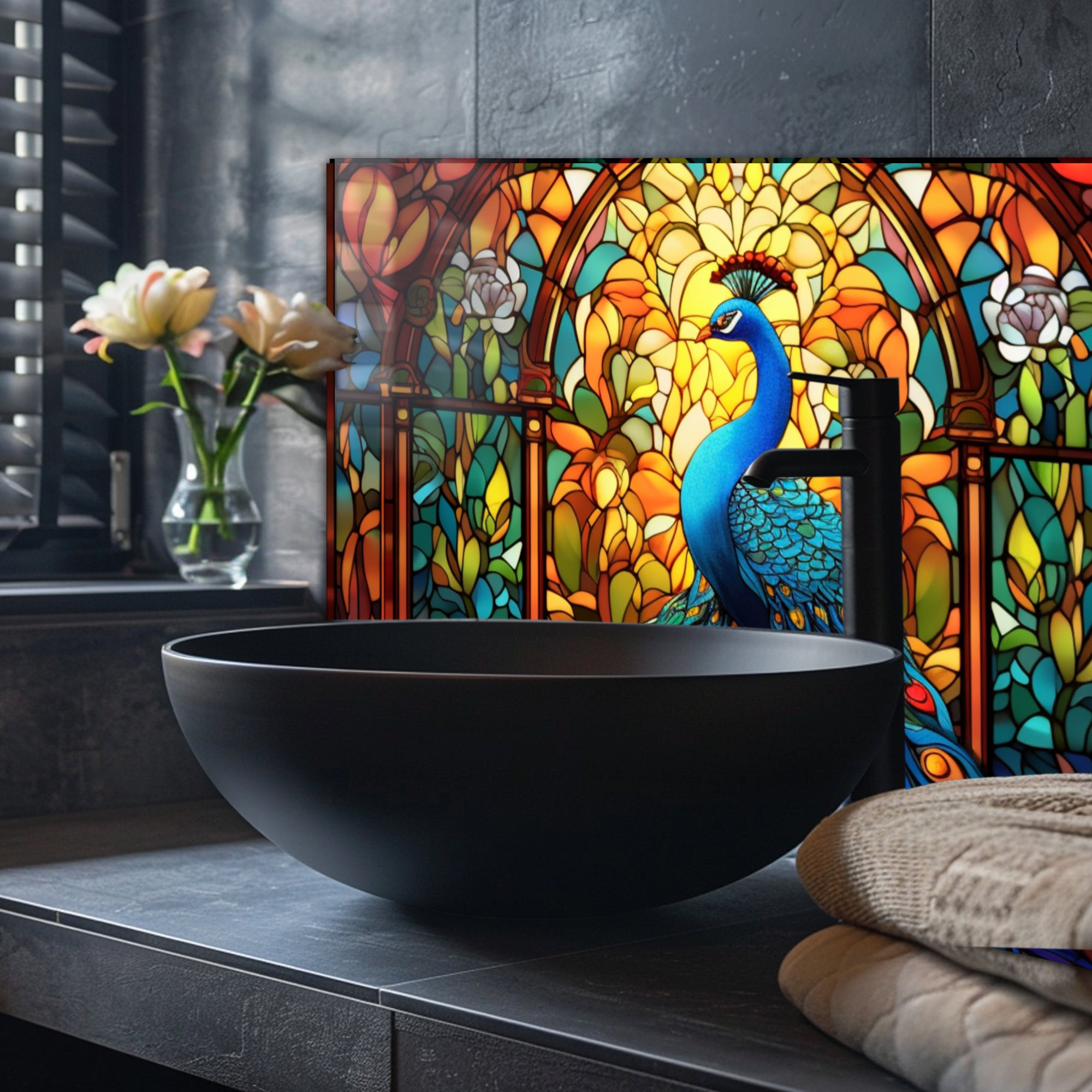 Renkli Ocak Arkası Temperli Cam Panel – Modern Mutfak Backsplash Dekoru