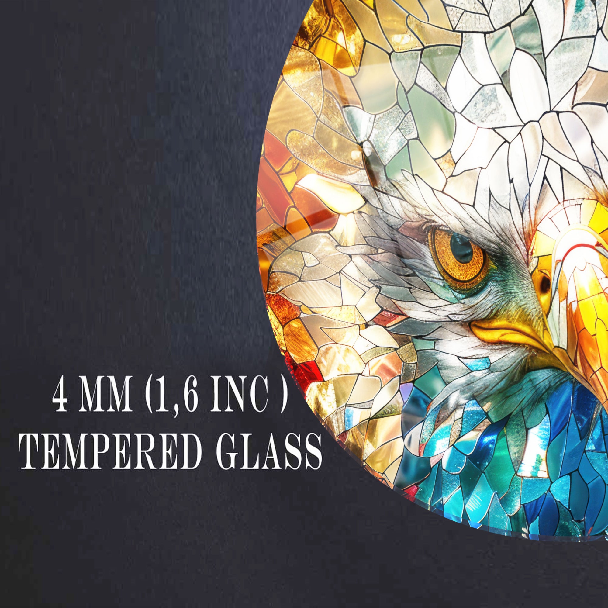 Temperli Cam Duvar Tablo Kartal  70x70 cm Vitray Desen