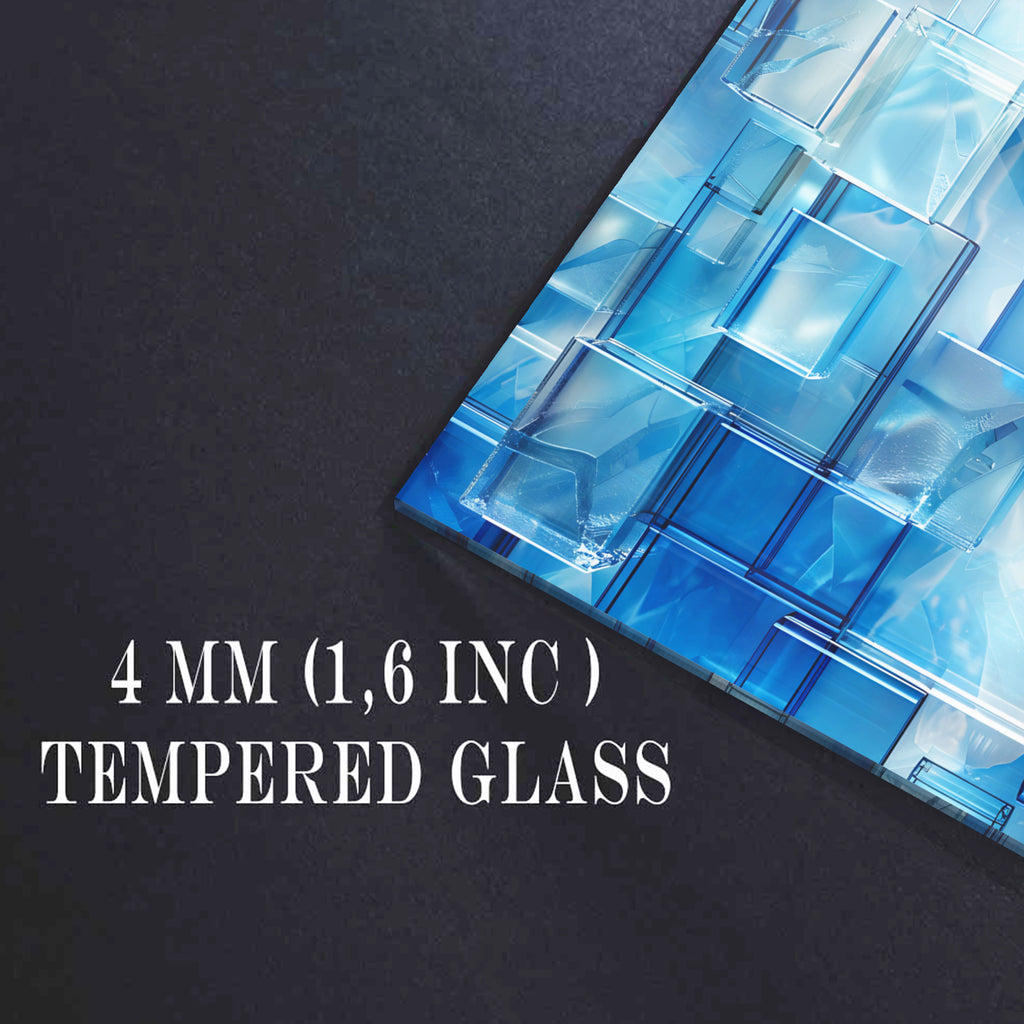 Kare Mavi Camlar Temalı Vitray Görünümlü Temperli Cam Tablo – Renkli Doğa Duvar Dekoru