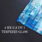 Kare Mavi Camlar Temalı Vitray Görünümlü Temperli Cam Tablo – Renkli Doğa Duvar Dekoru