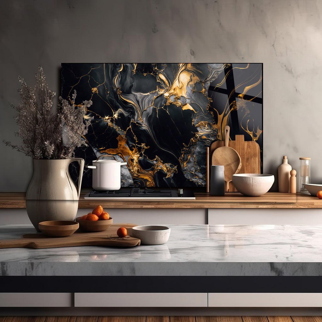 Renkli Ocak Arkası Temperli Cam Panel – Modern Mutfak Backsplash Dekoru