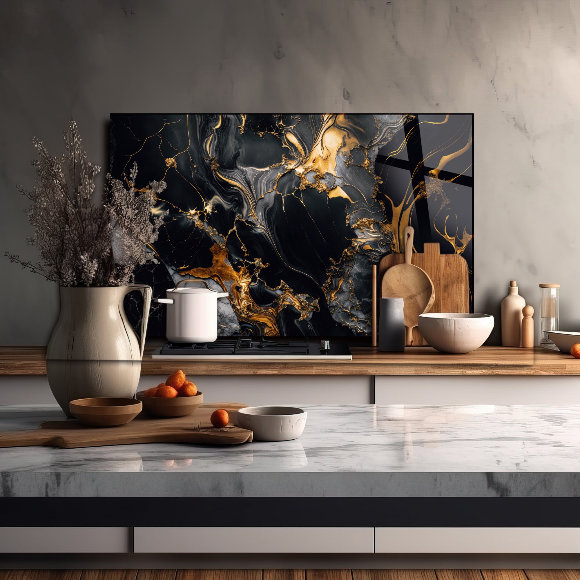 Renkli Ocak Arkası Temperli Cam Panel – Modern Mutfak Backsplash Dekoru