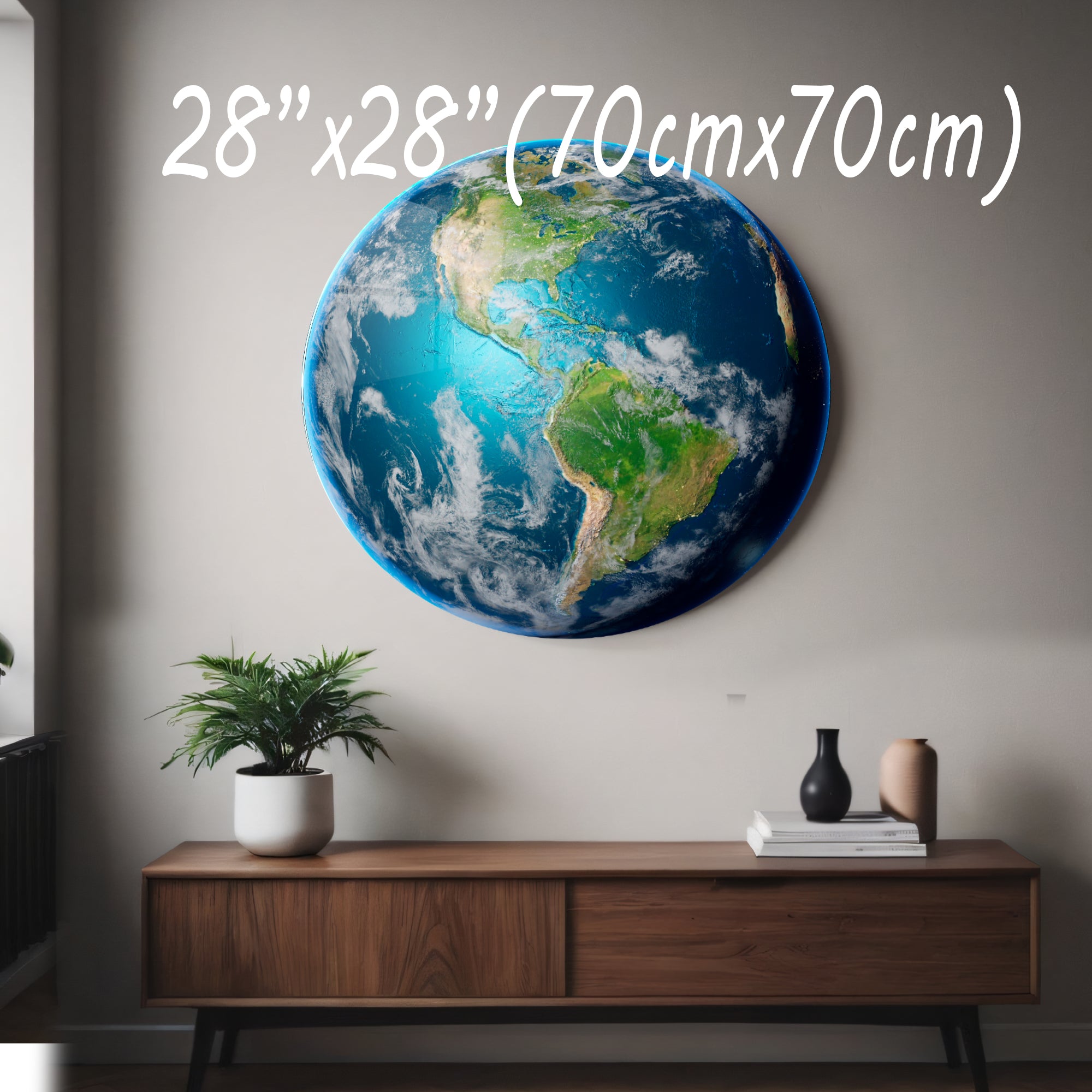 Temperli Cam Duvar Tablo  Dünya 70x70 cm