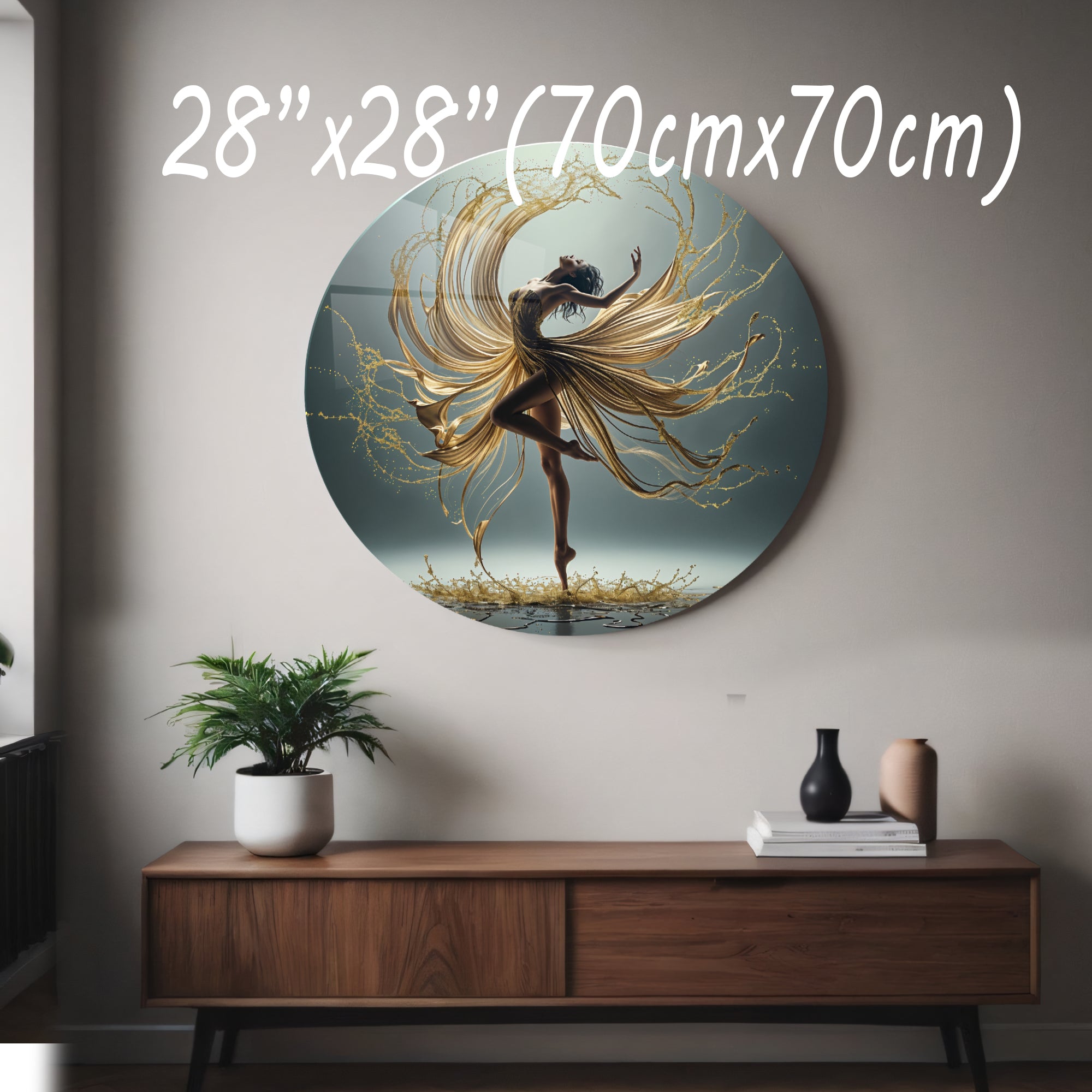 Temperli Cam Duvar Tablo Altın Balerin 70x70 cm