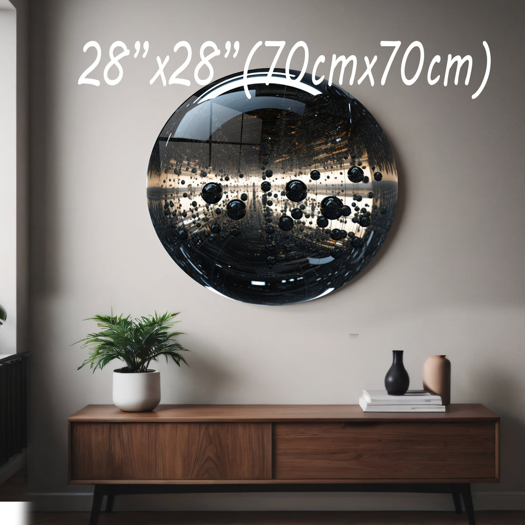 Temperli Cam Duvar Tablo Soyut  70x70 cm  Cam Küre