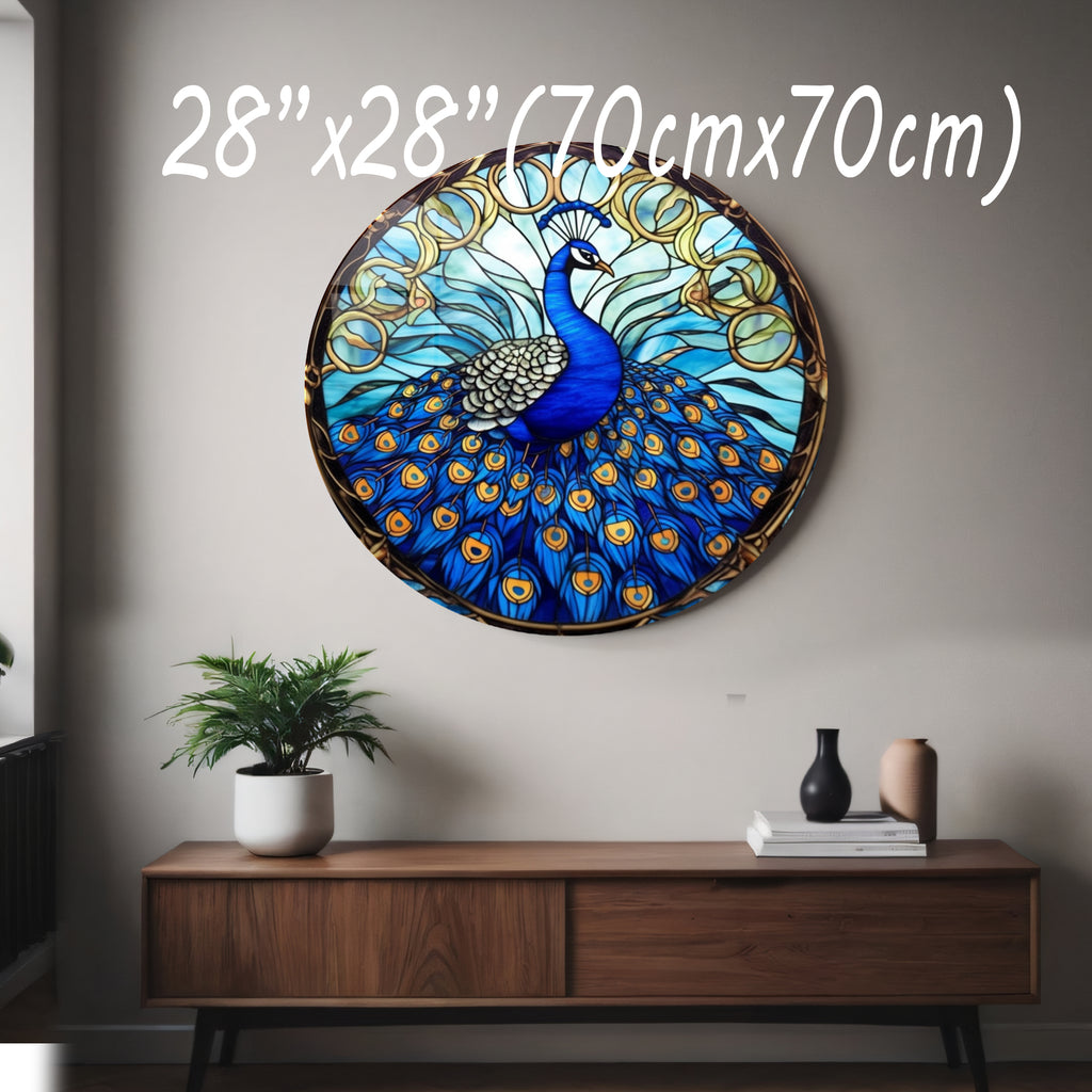 Temperli Cam Duvar Tablo Tavuzkuşu 70x70 cm Vitray Desen