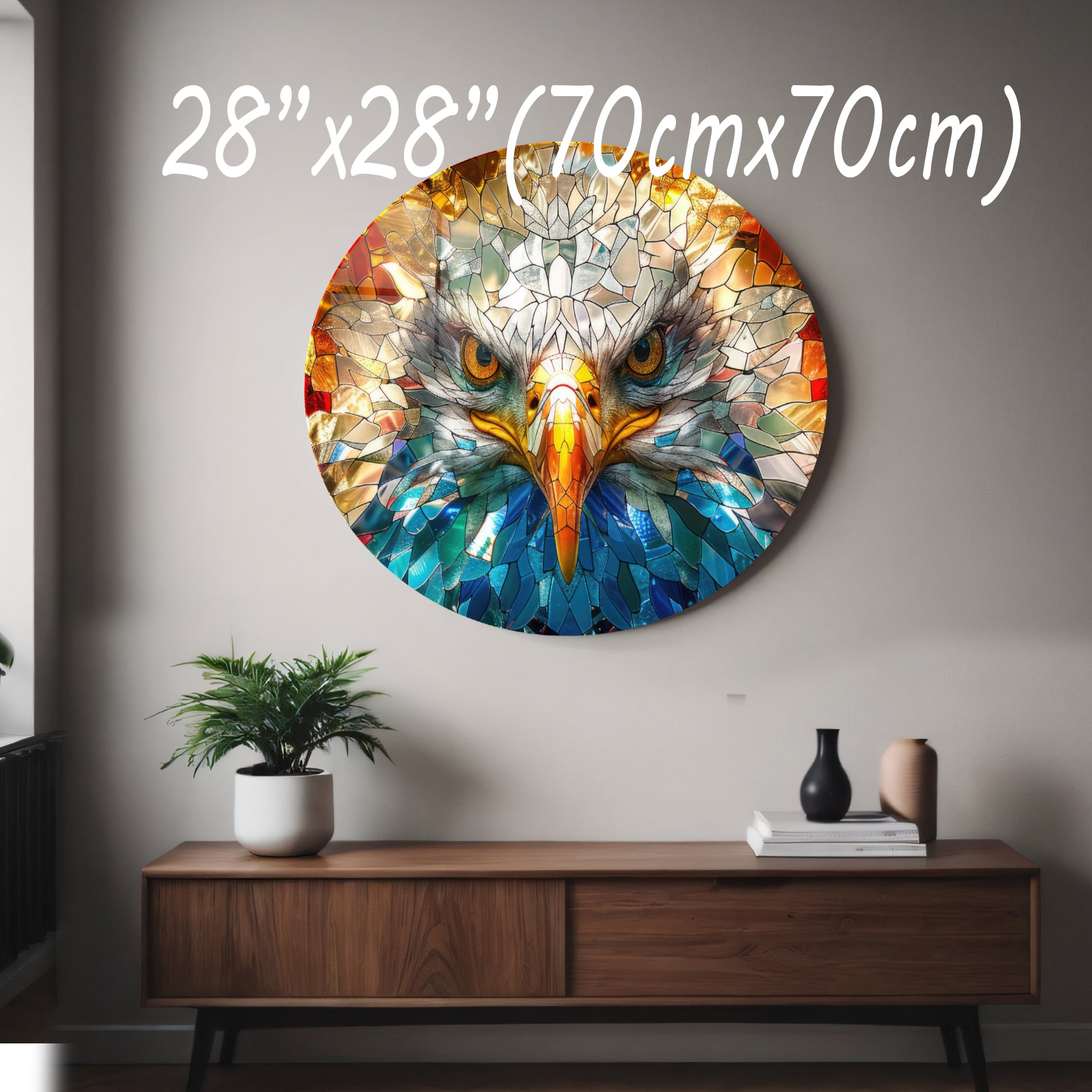 Temperli Cam Duvar Tablo Kartal  70x70 cm Vitray Desen