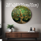 Temperli Cam Duvar Tablo Hayat Ağacı  70x70 cm Altın Yeşil