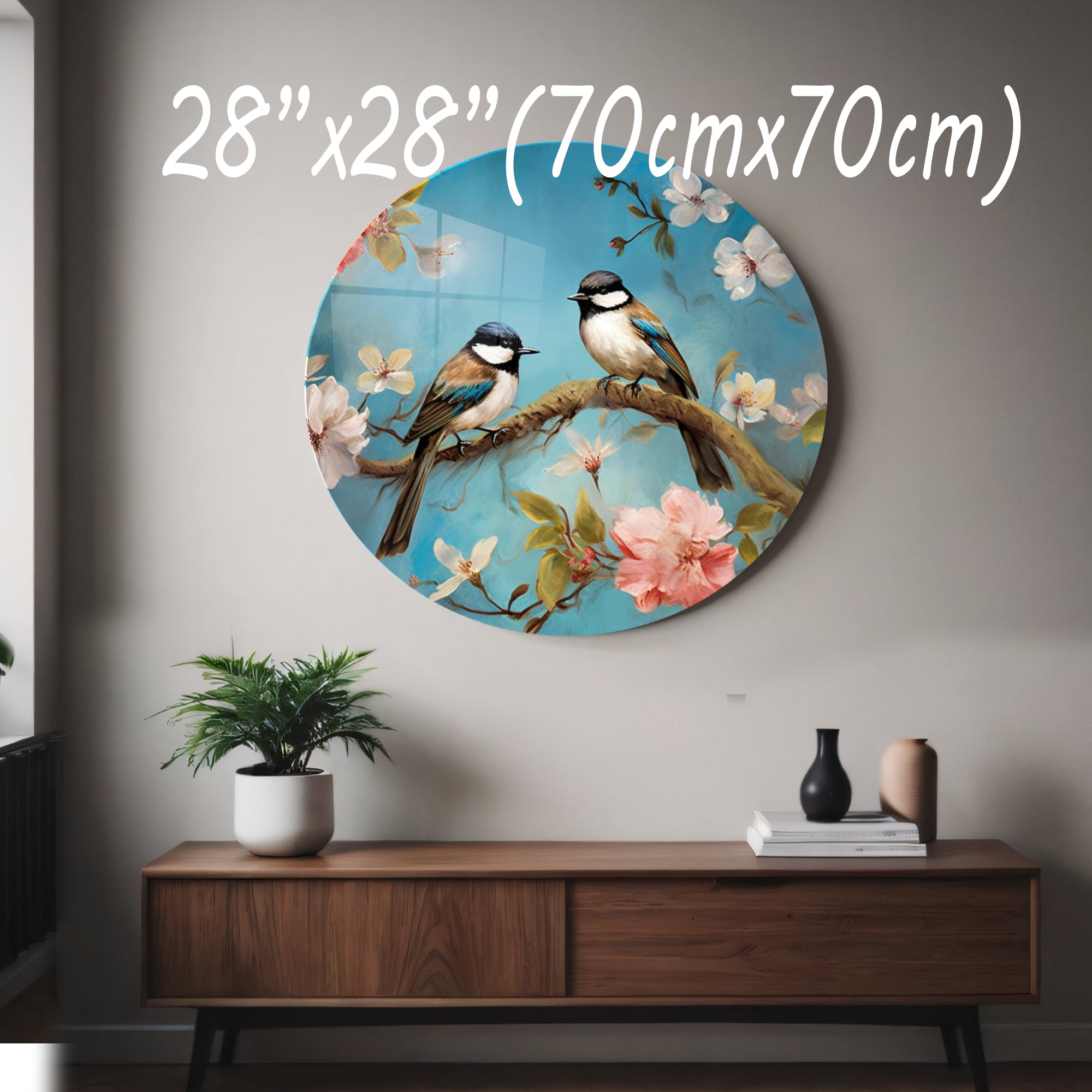 Temperli Cam Duvar Tablo Renkli Kuşlar 70x70 cm