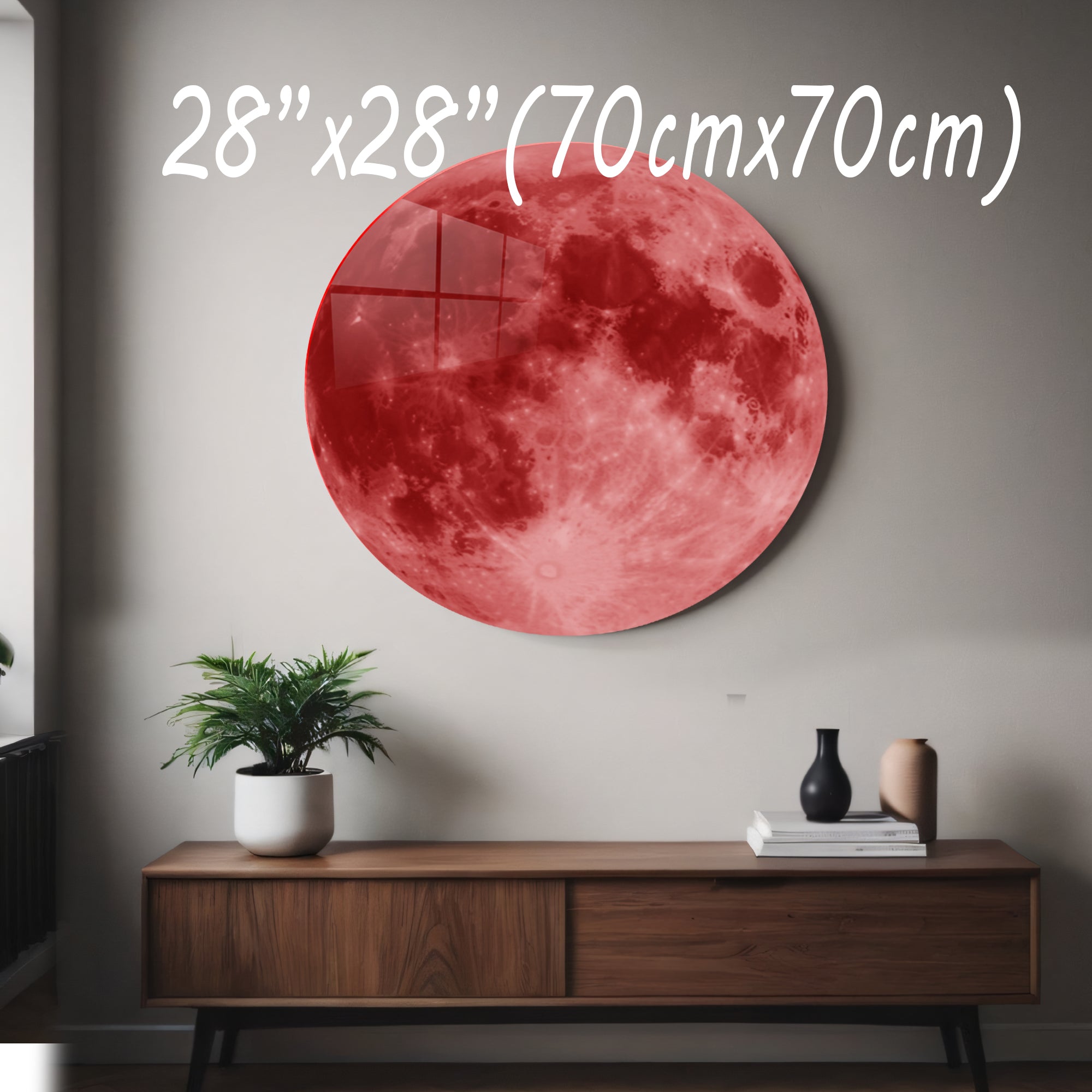 Temperli Cam Duvar Tablo Kanlı Ay 70x70 cm