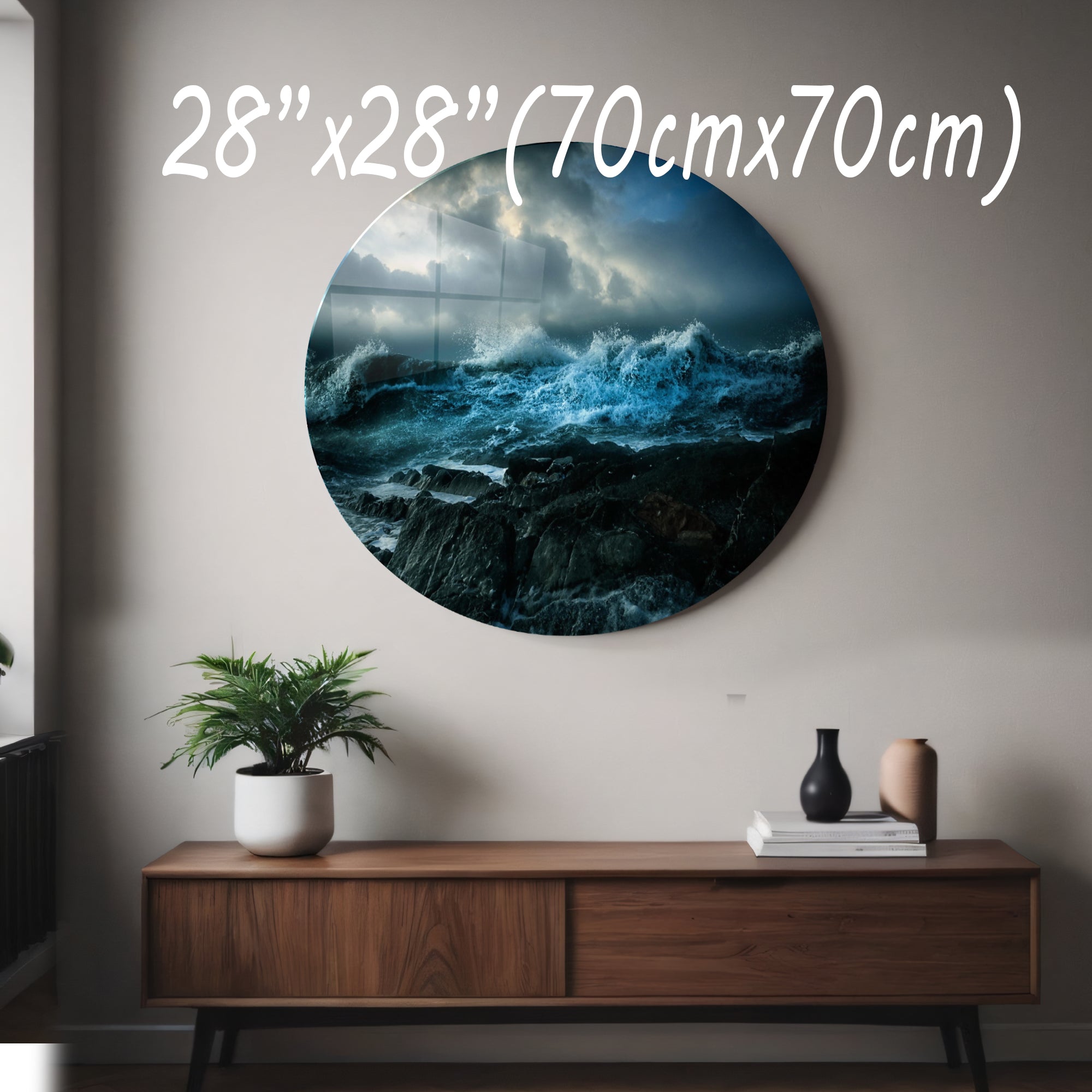 Temperli Cam Duvar Tablo Okyanus Dalgaları  70x70 cm