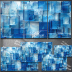 Kare Mavi Camlar Temalı Vitray Görünümlü Temperli Cam Tablo – Renkli Doğa Duvar Dekoru