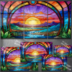 Günbatı Temalı Vitray Görünümlü Temperli Cam Tablo – Renkli Doğa Duvar Dekoru