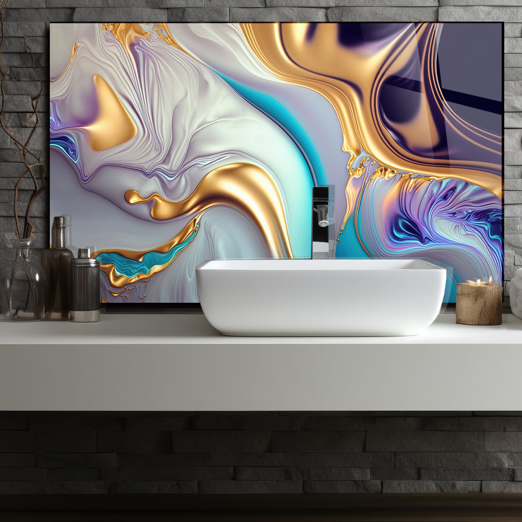 Renkli Ocak Arkası Temperli Cam Panel – Modern Mutfak Backsplash Dekoru