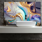 Renkli Ocak Arkası Temperli Cam Panel – Modern Mutfak Backsplash Dekoru