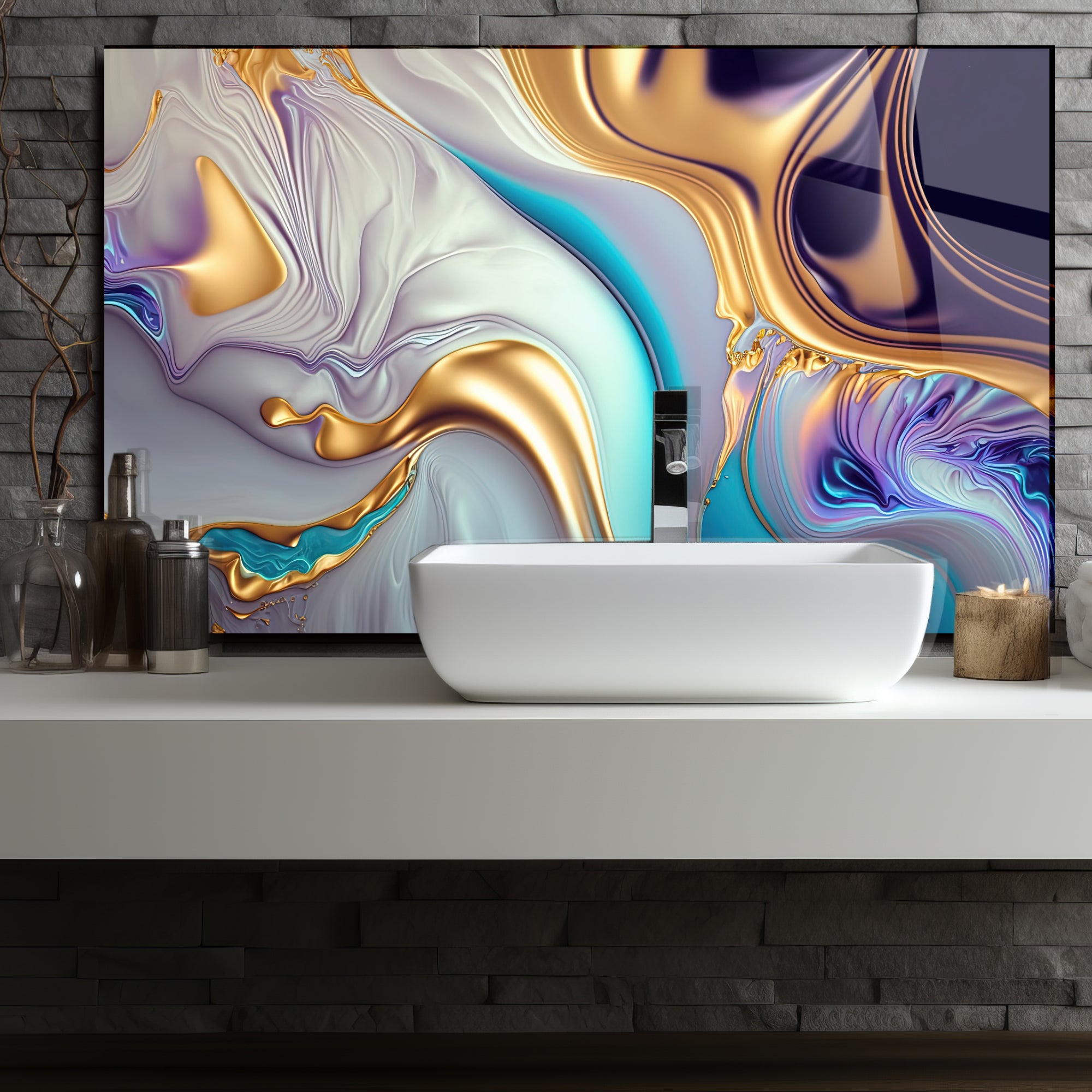 Renkli Ocak Arkası Temperli Cam Panel – Modern Mutfak Backsplash Dekoru